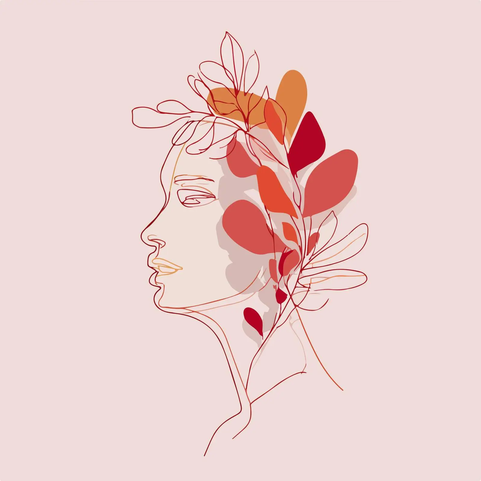 Elegant Profile Line Art with Botanical — free download from Dotvec