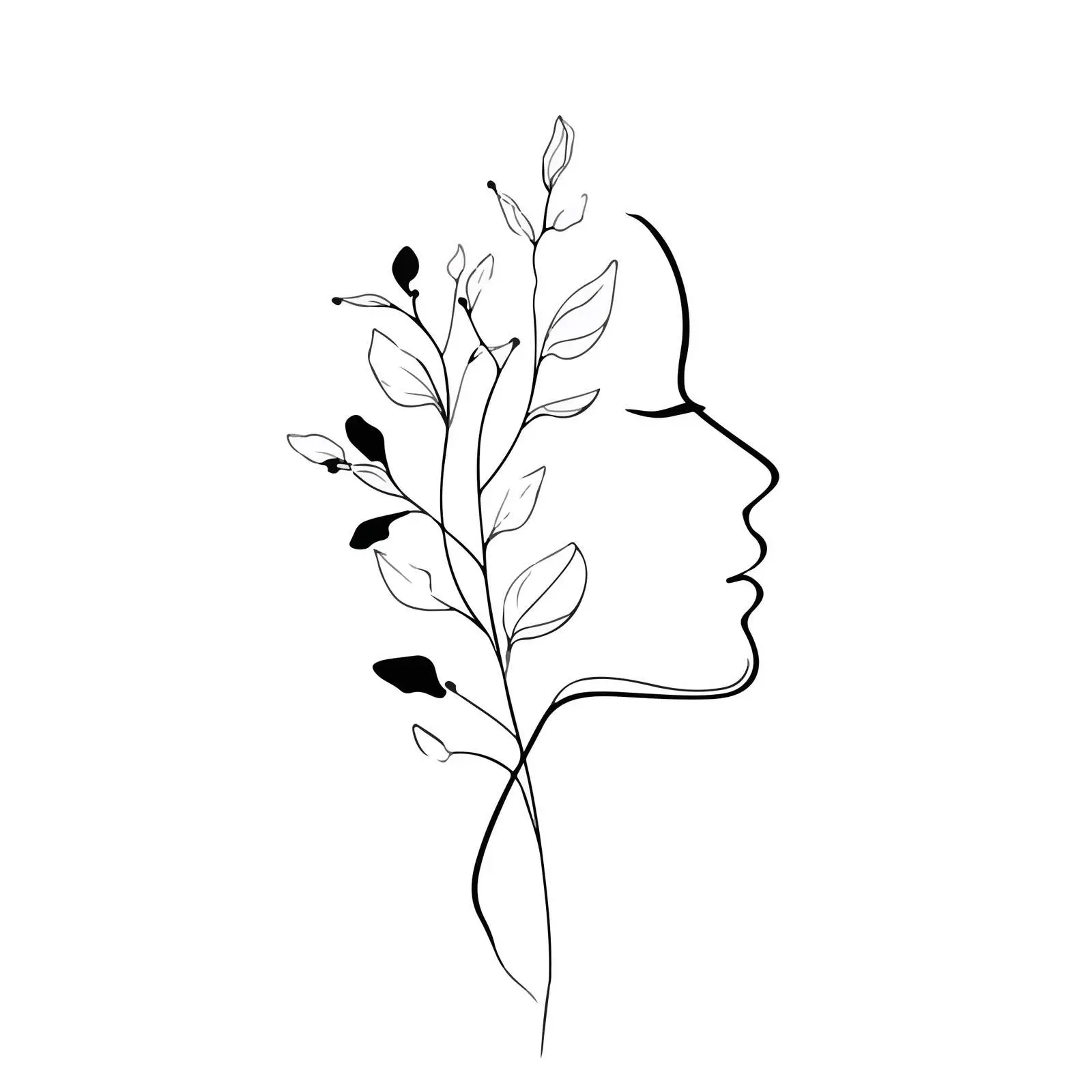 Elegant Profile Line Art with Botanical Element — free download from Dotvec