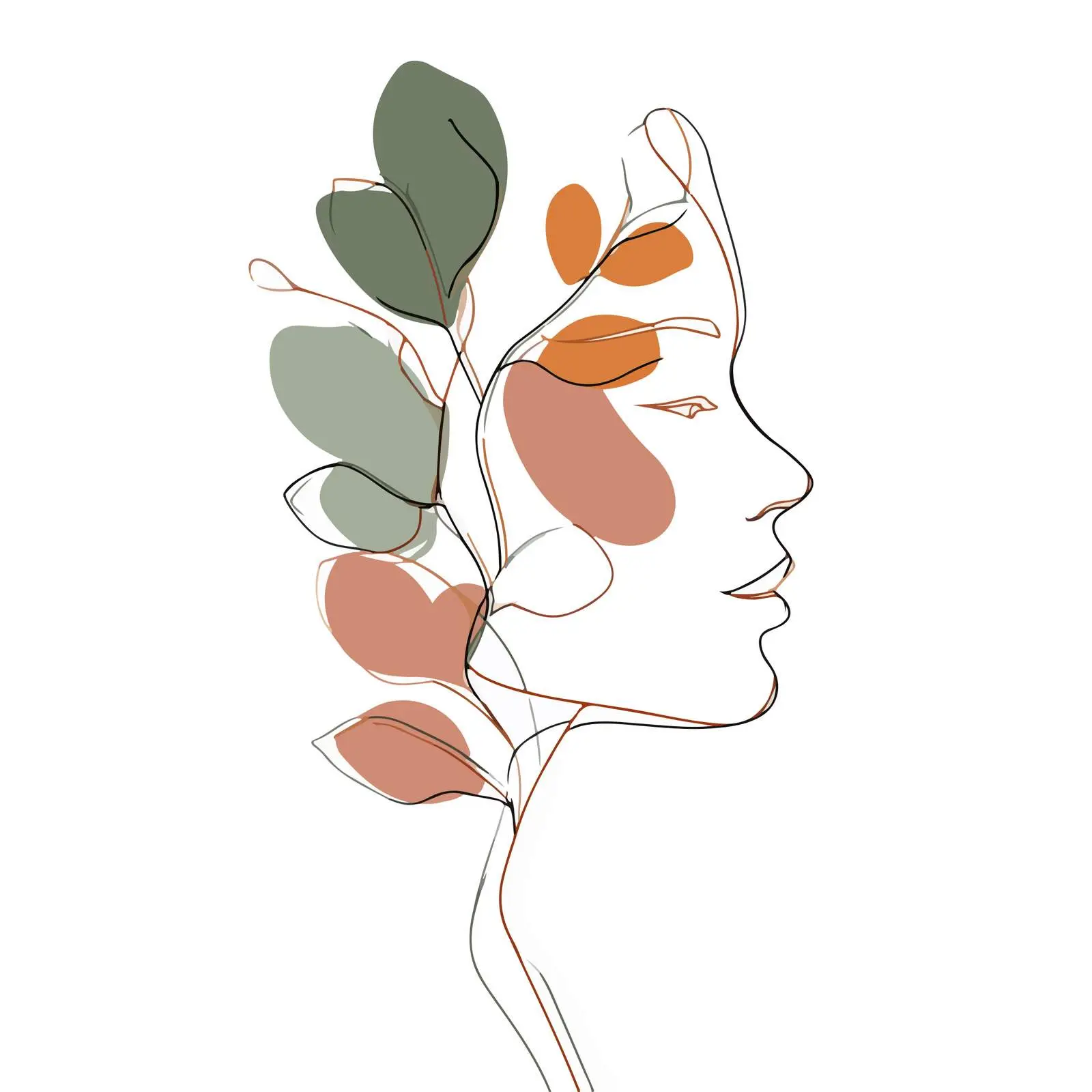 Elegant Profile Line Art with Botanical Element — free download from Dotvec