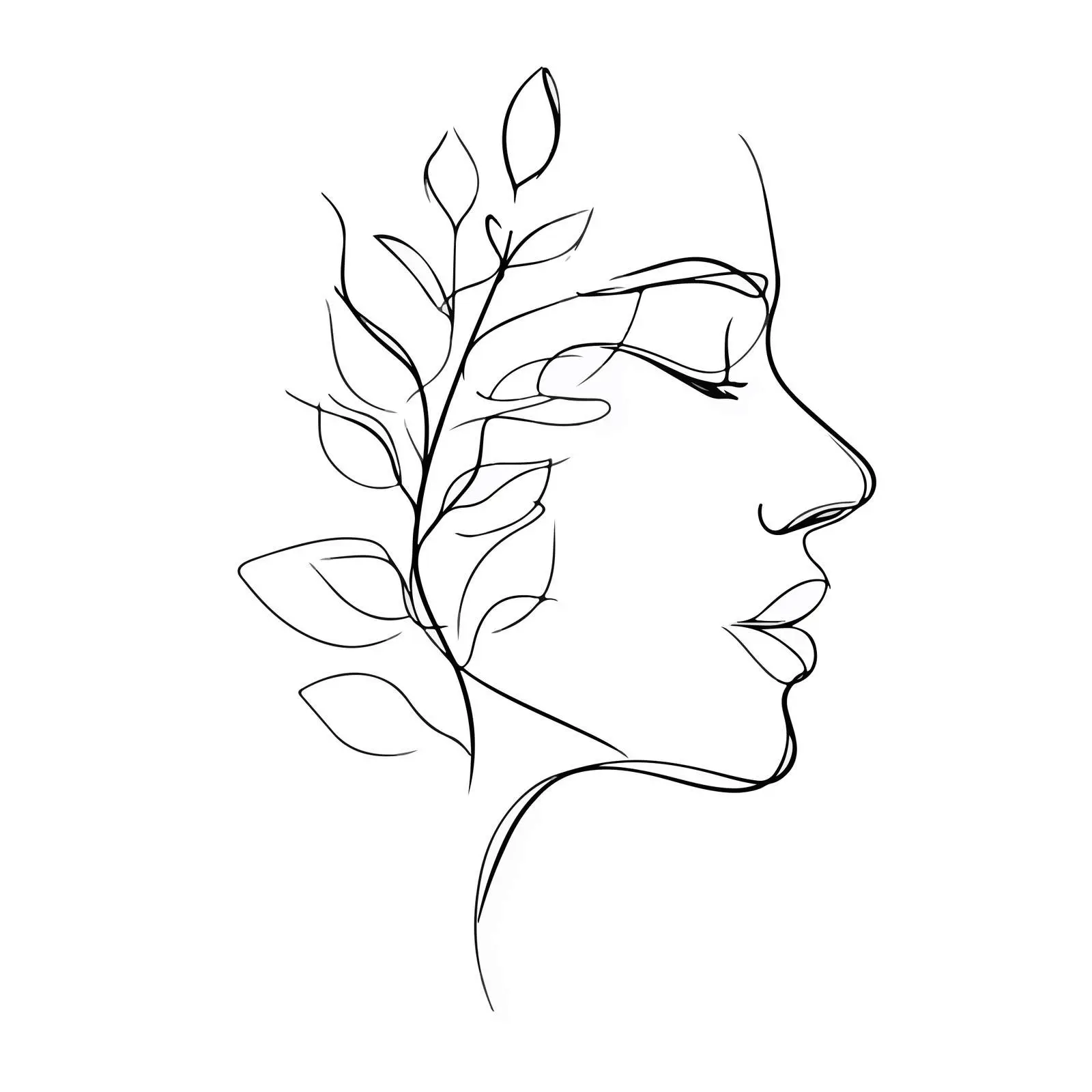 Minimal Profile Line Art with Botanical Element — free download from Dotvec