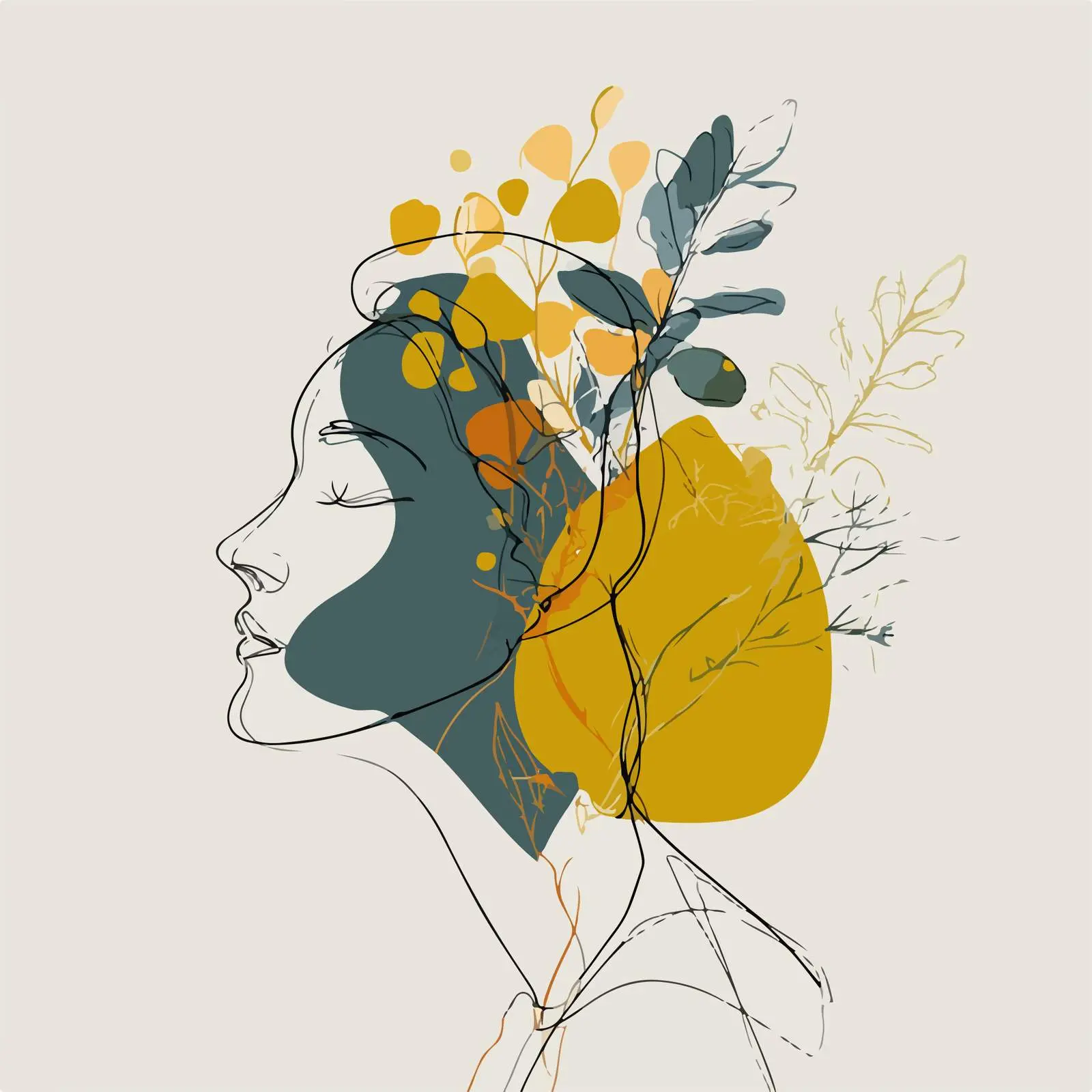 Elegant Profile with Botanical Minimal Line Art — free download from Dotvec