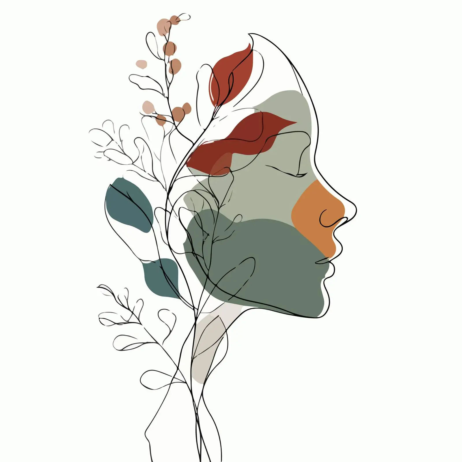 Elegant Profile Line Art with Botanical Element — free download from Dotvec