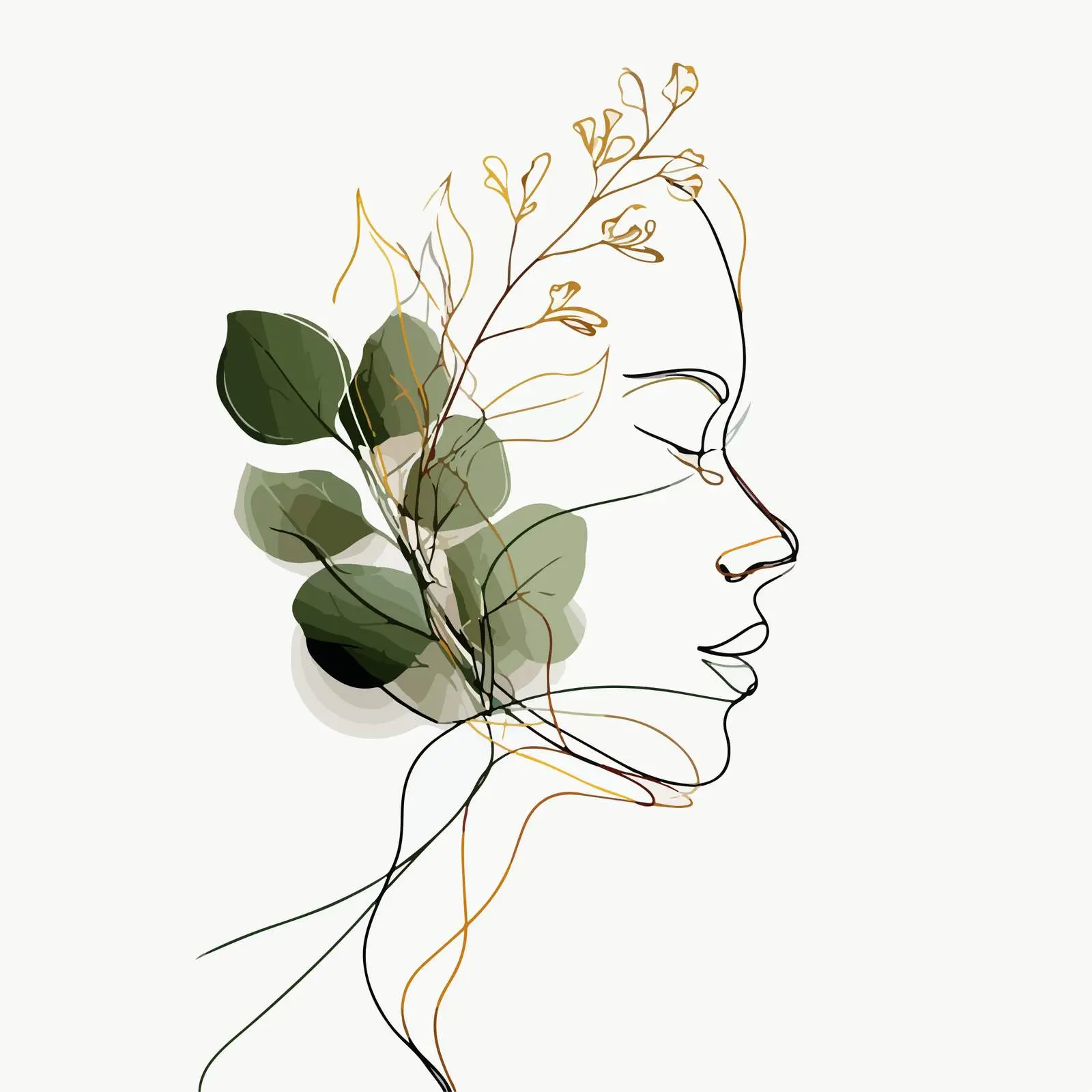 Elegant Botanical Profile Line Art — free download from Dotvec