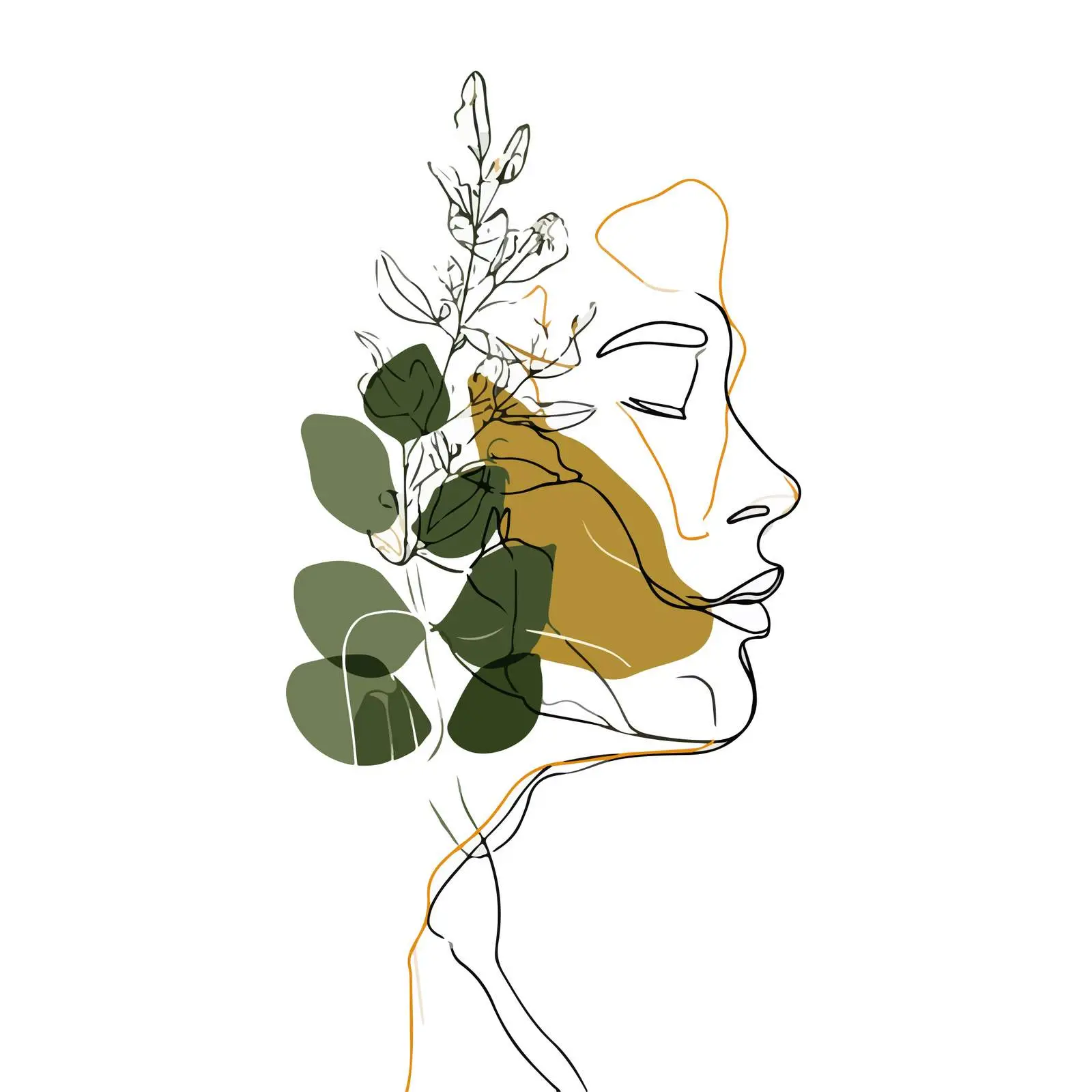 Elegant Profile with Botanical Line Art — free download from Dotvec