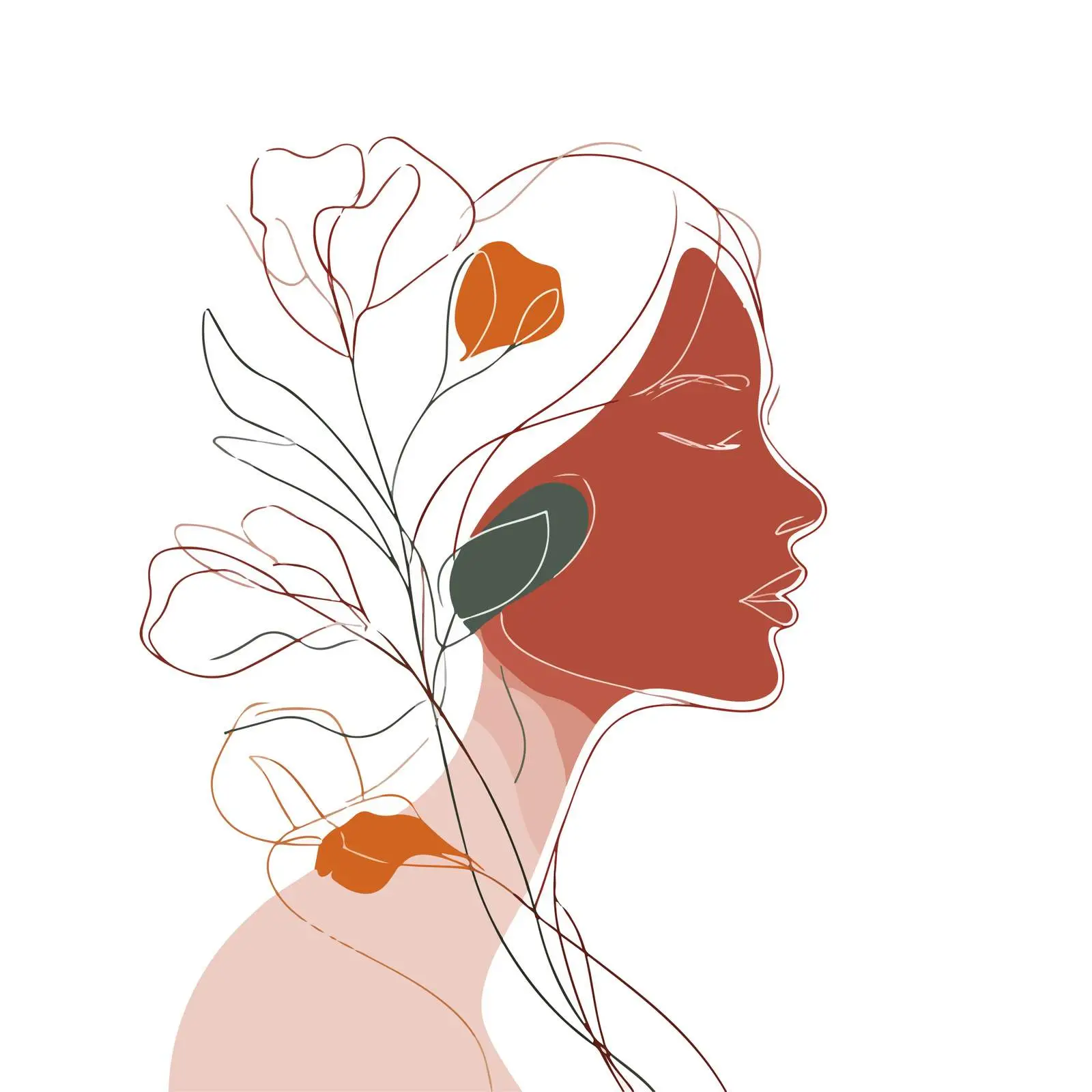 Profile with Botanical Minimal Line Art — free download from Dotvec