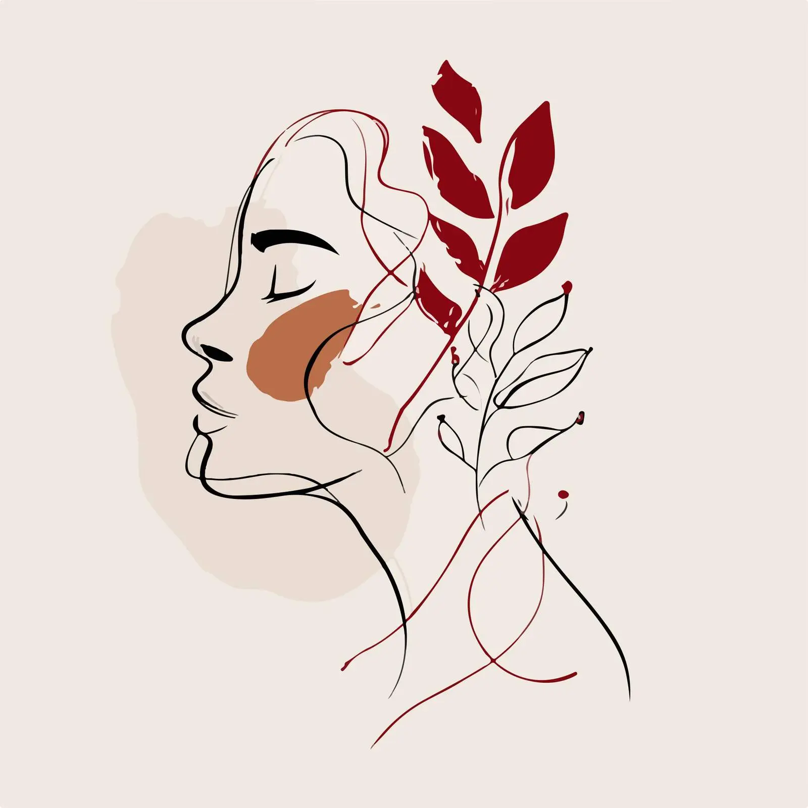 Profile with Botanical Continuous Line Art — free download from Dotvec