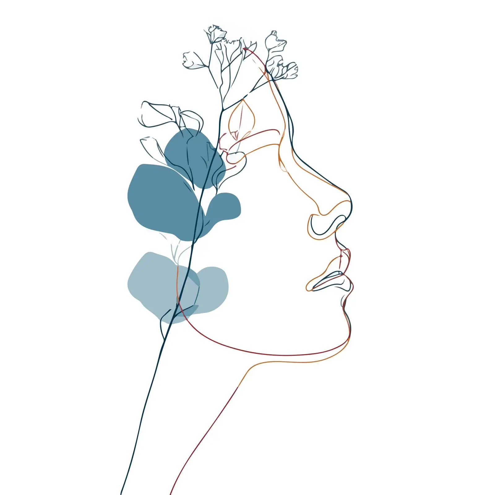 Elegant Profile Line Art with Botanical Element — free download from Dotvec