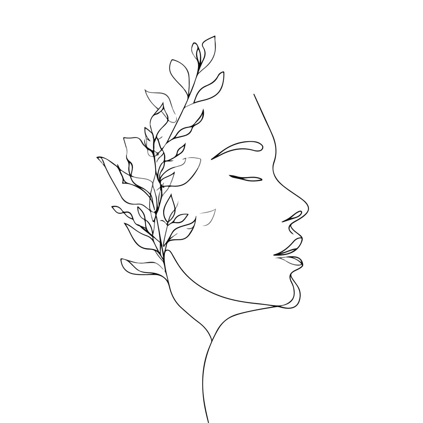 Minimal Profile Line Art with Botanical Element — free download from Dotvec