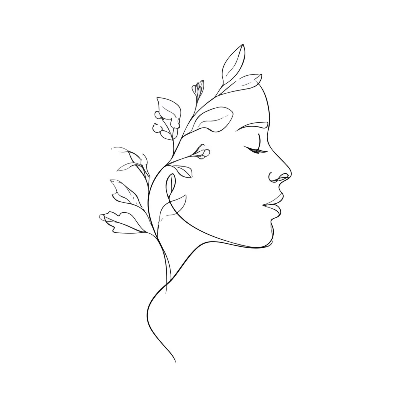 Minimal Profile Line Art with Botanical Element — free download from Dotvec