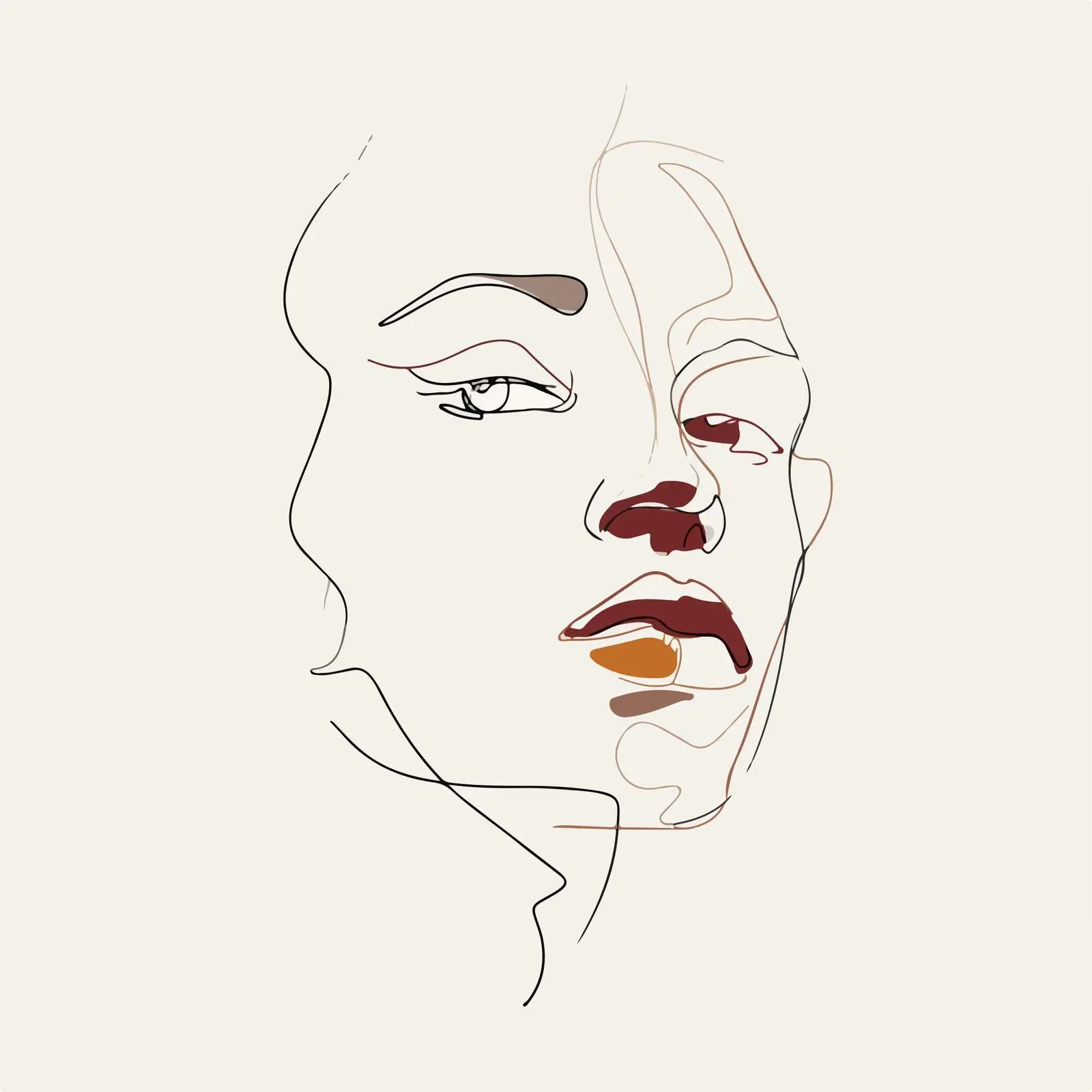 Sad Expression Line Art Portrait — free download from Dotvec