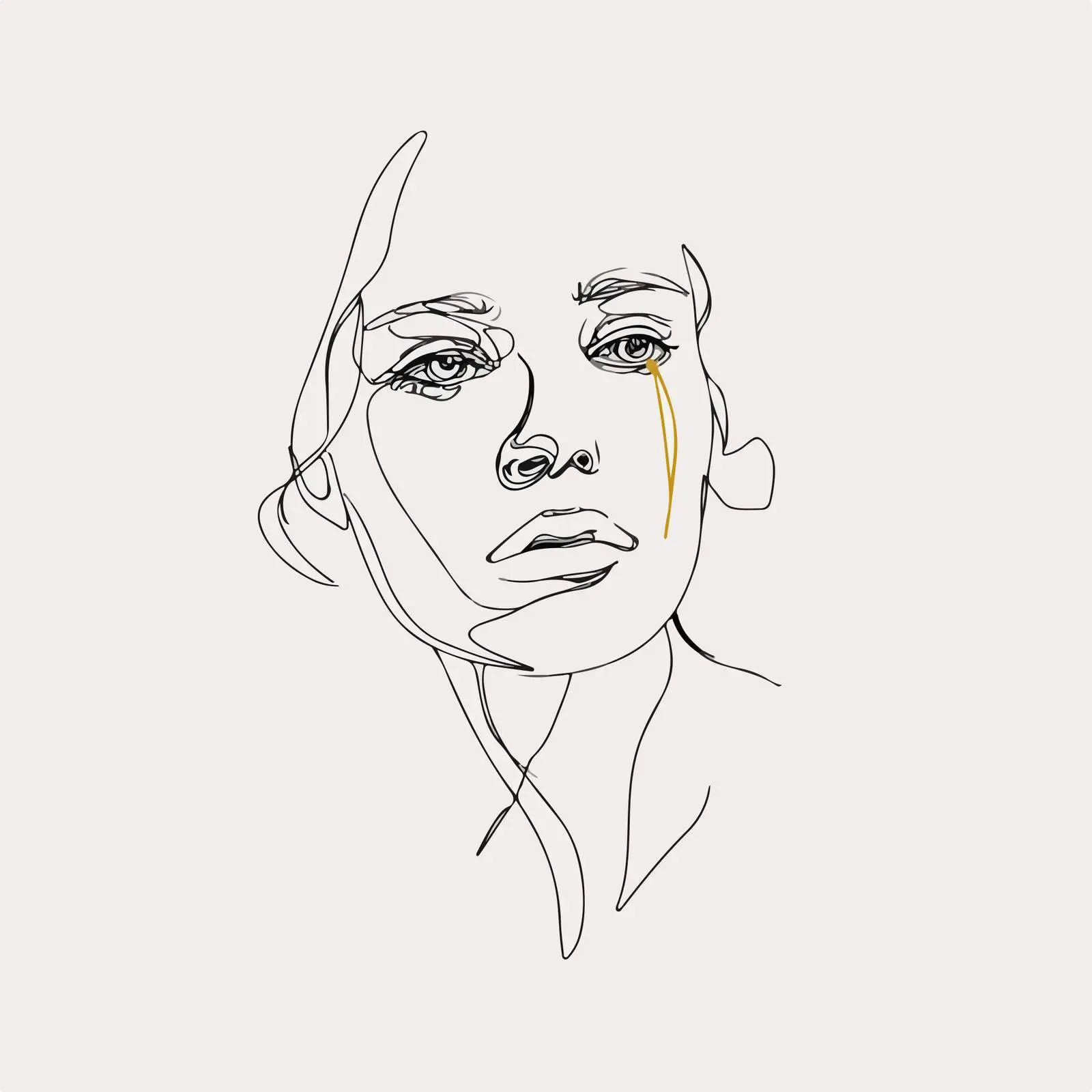 Sad Expression Portrait in Minimal Line Art — free download from Dotvec