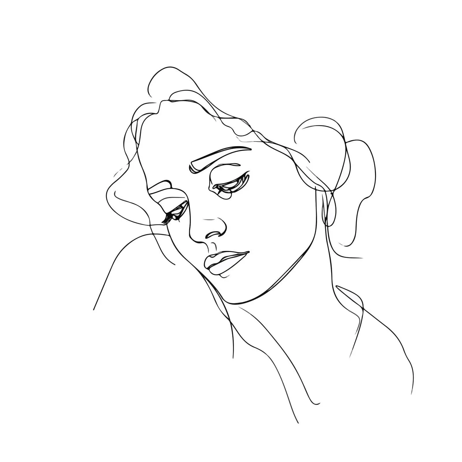 Sad Expression Line Art Portrait — free download from Dotvec