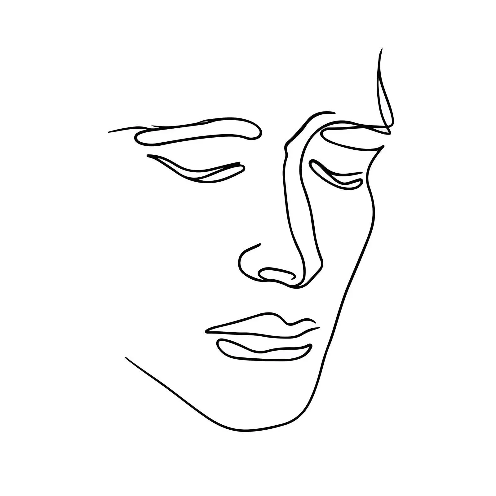 Minimal Sad Expression Portrait Line Art — free download from Dotvec