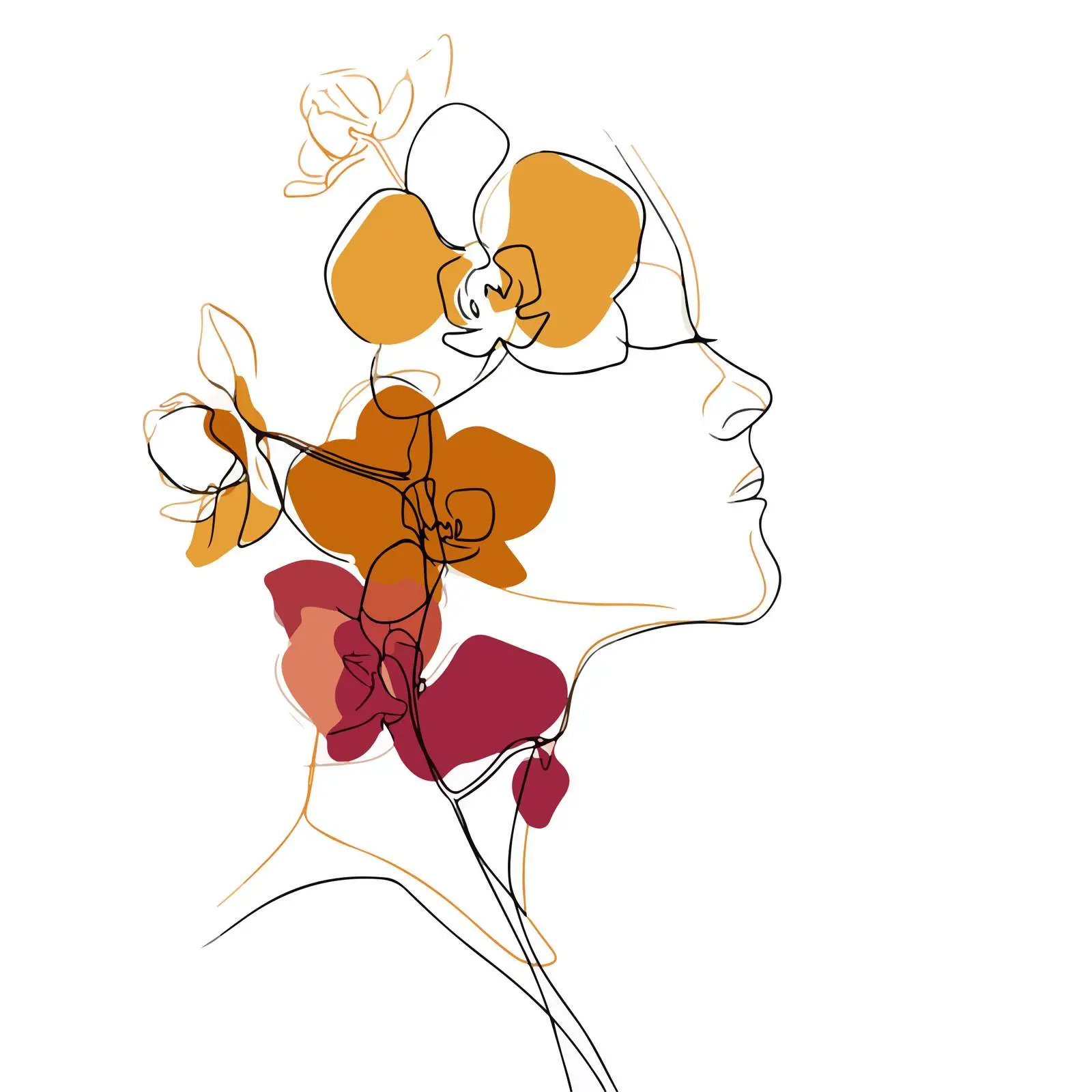 Elegant Orchid Profile Line Art — free download from Dotvec