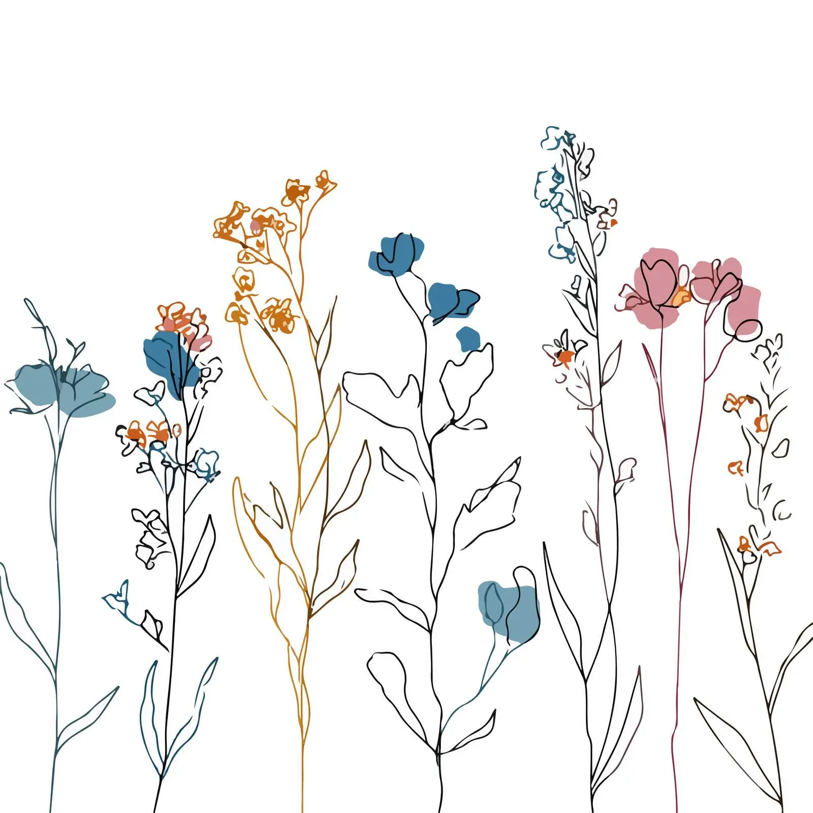 Wildflower Sprigs Line Art — free download from Dotvec
