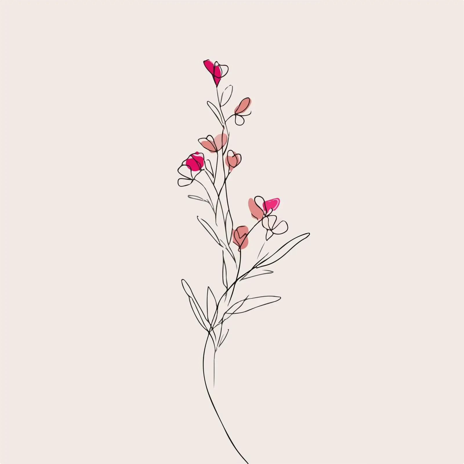 Minimal Wildflower Sprigs Line Art — free download from Dotvec