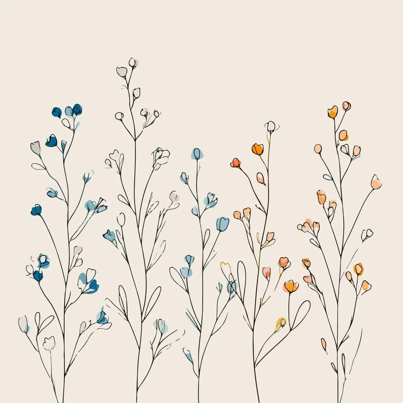 Wildflower Sprigs Line Art — free download from Dotvec