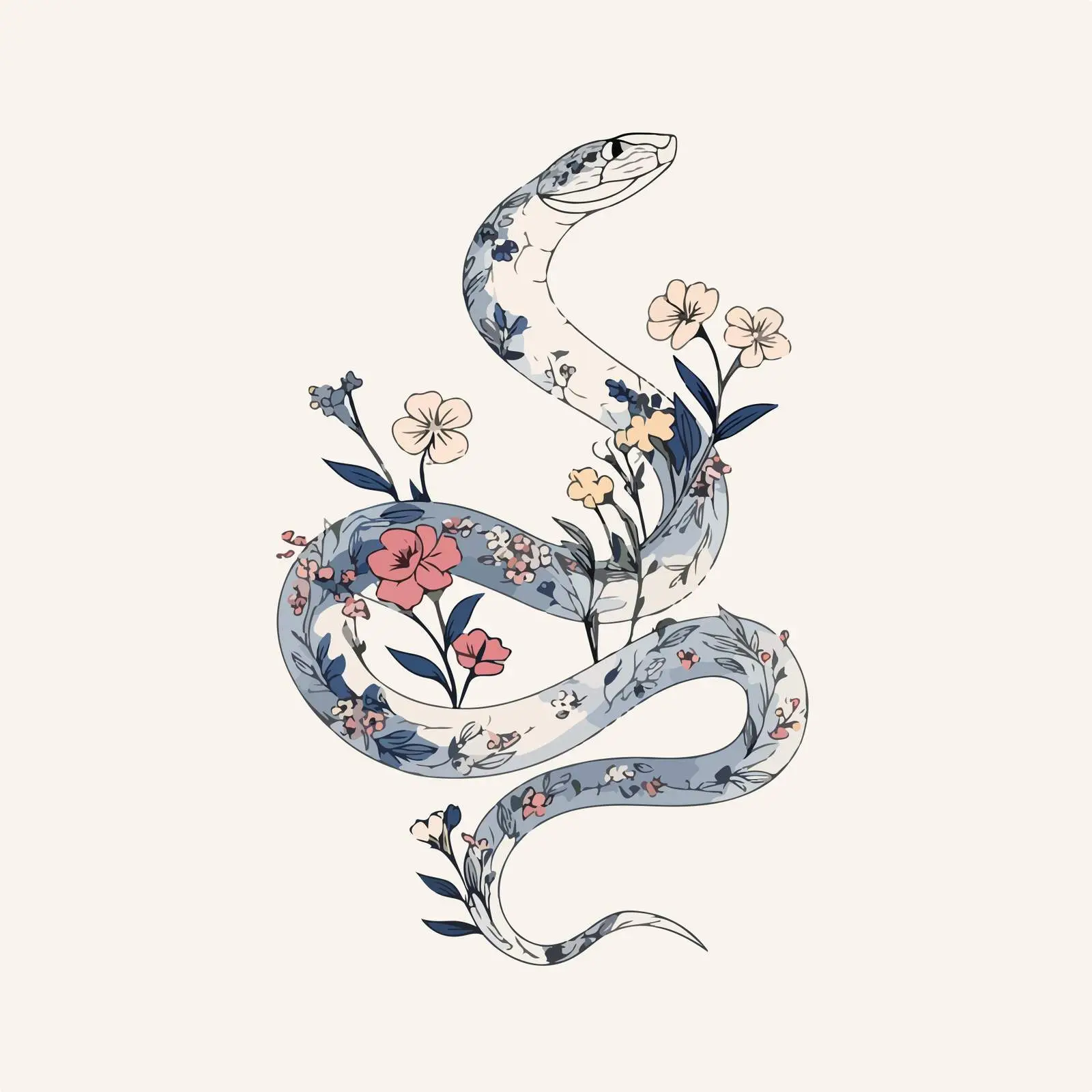 Floral Snake Line Art Vector Illustration — free download from Dotvec