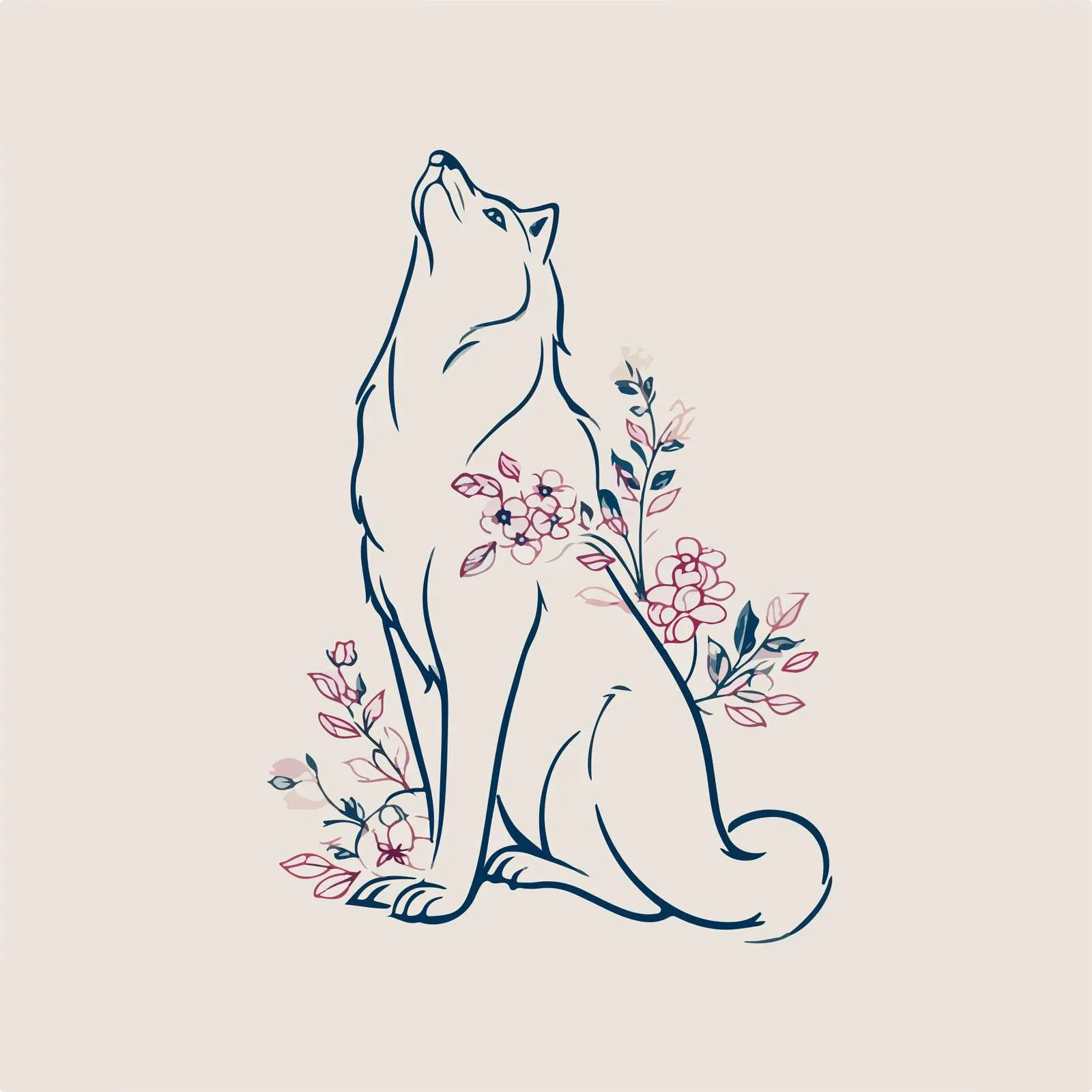 Floral Wolf Line Art Vector Illustration — free download from Dotvec