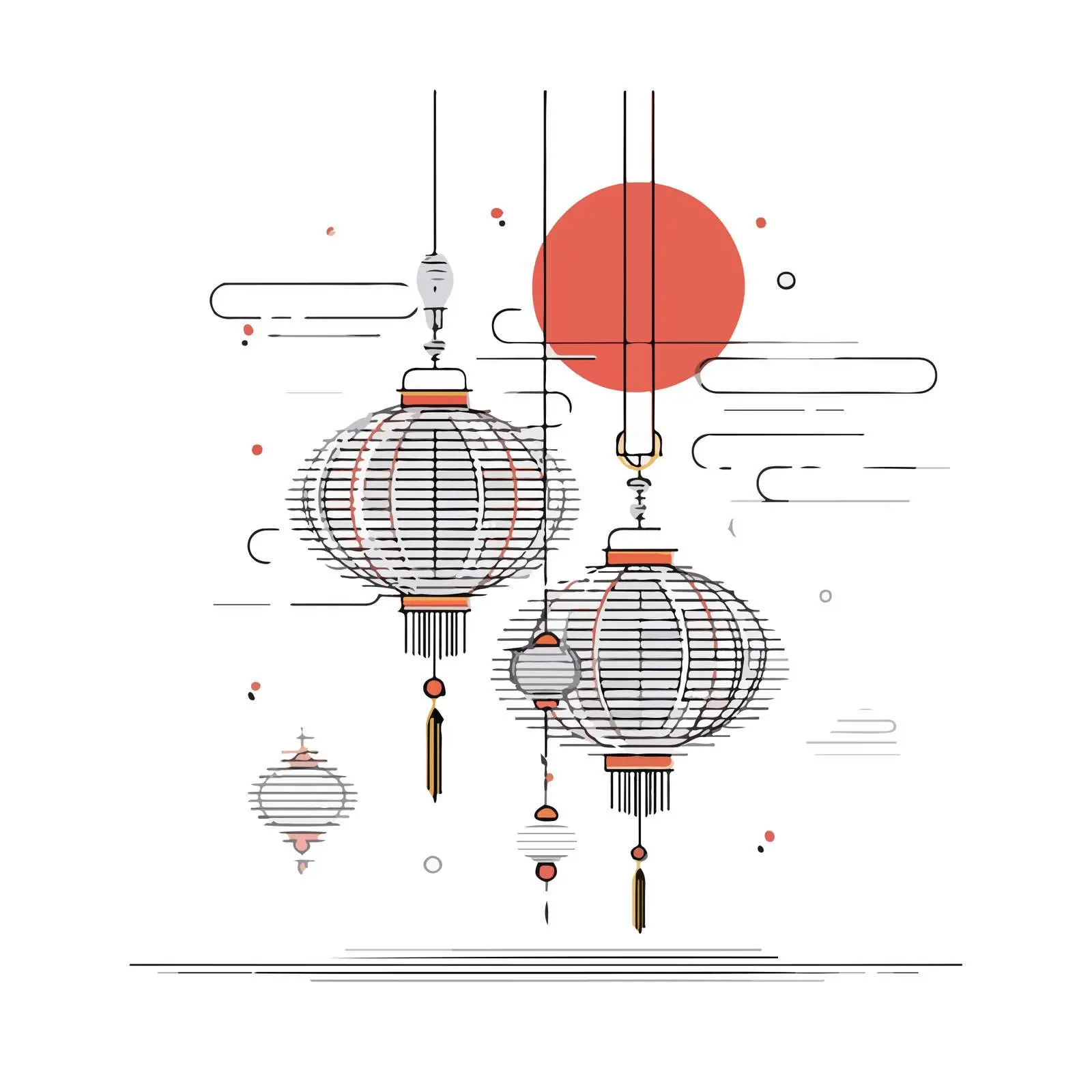 Lantern Festival Line Art Vector — free download from Dotvec
