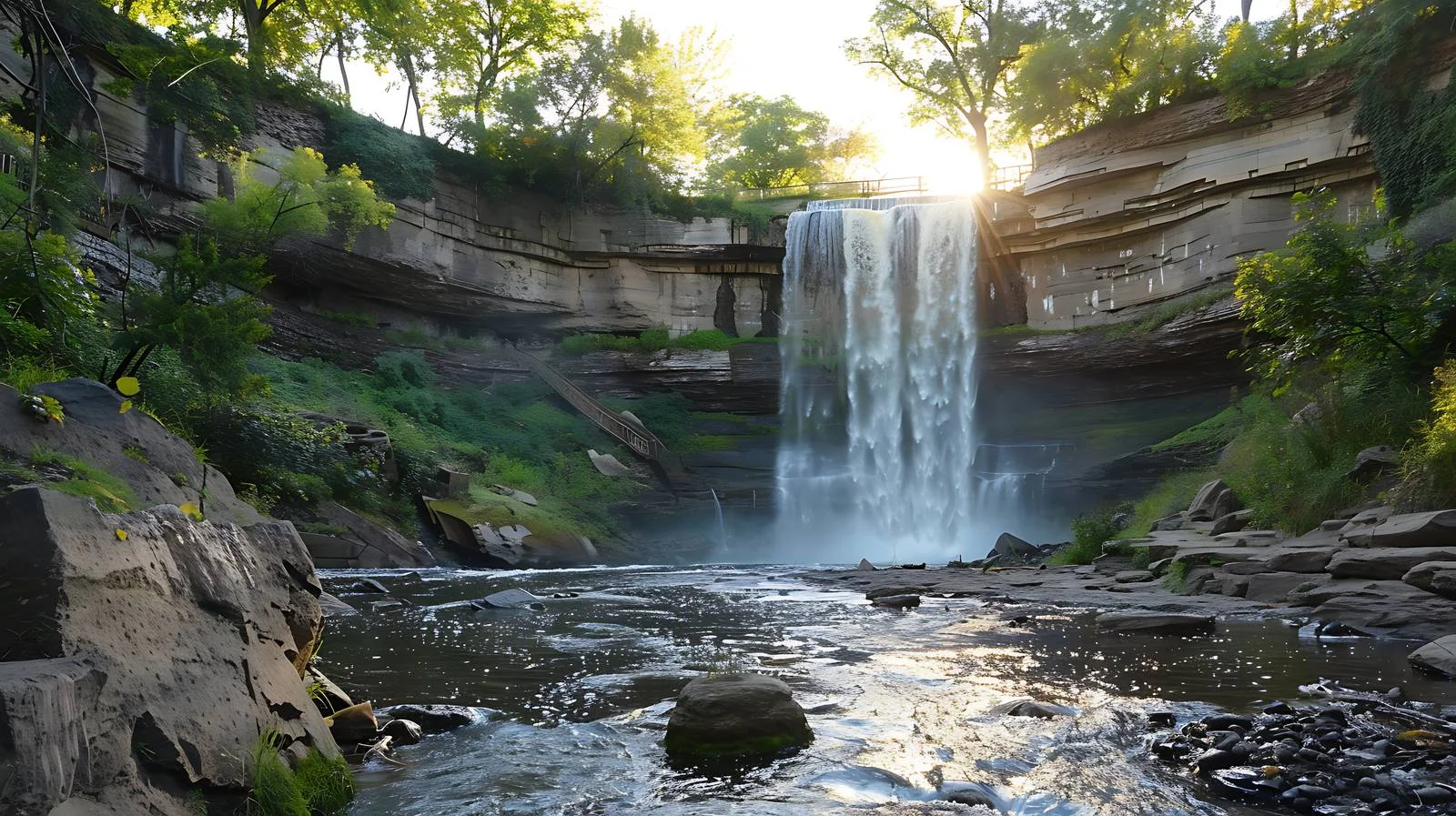 Tranquil Minnehaha Falls in Minneapolis on Summer — free download from Dotvec
