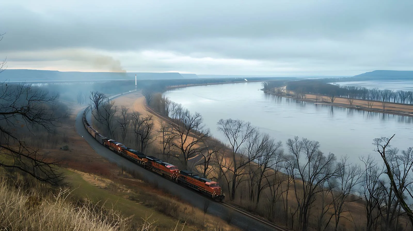 Scenic Mississippi River Train Curve View — free download from Dotvec