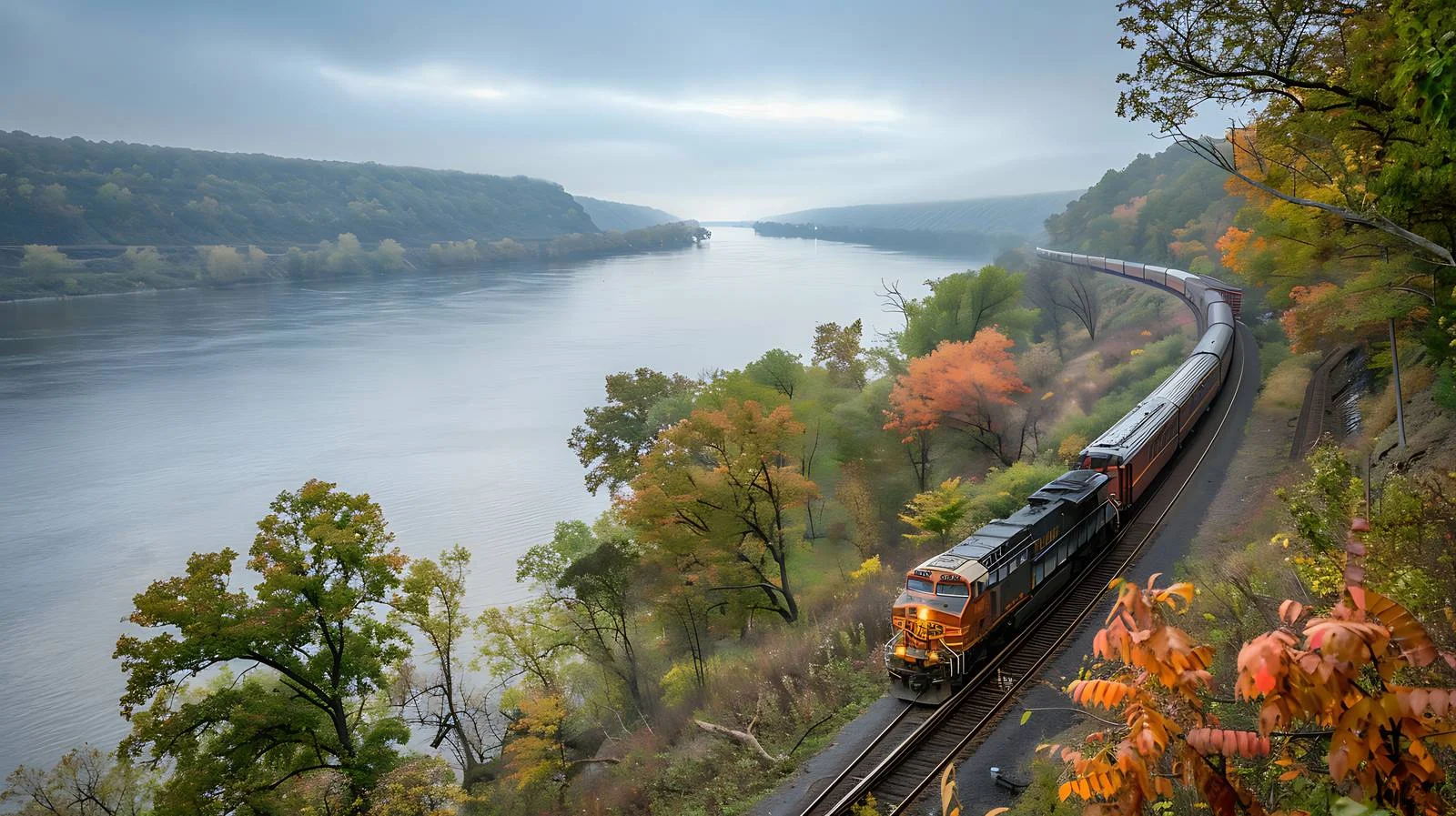 Scenic Mississippi River Train Rounding Curve — free download from Dotvec