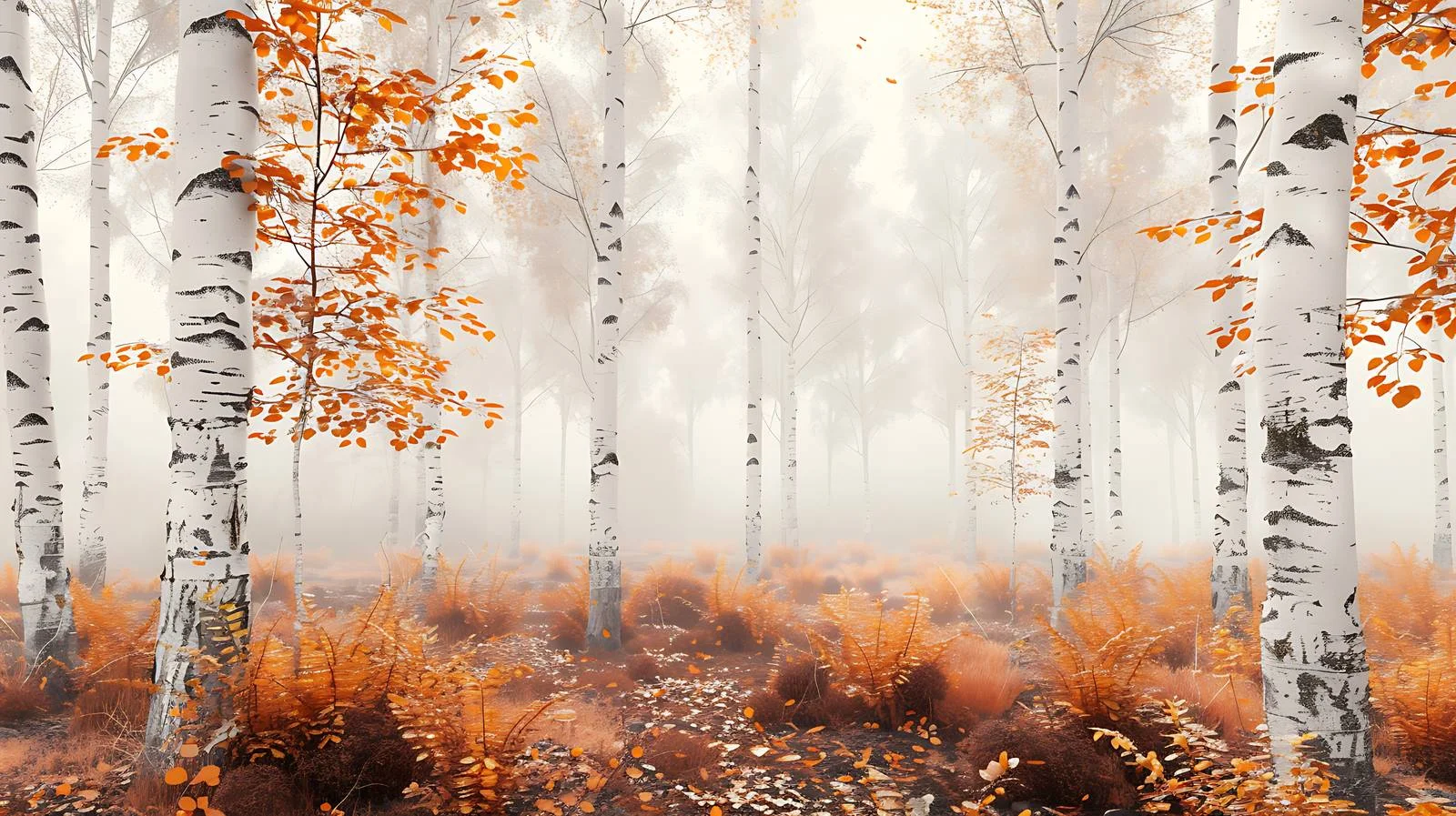 Serene Autumn Birch Forest in Misty Morning — free download from Dotvec