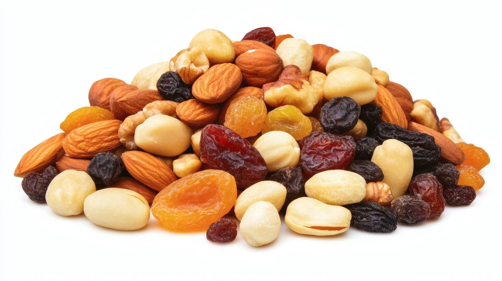 Assorted nuts and dried fruits on white — free download from Dotvec