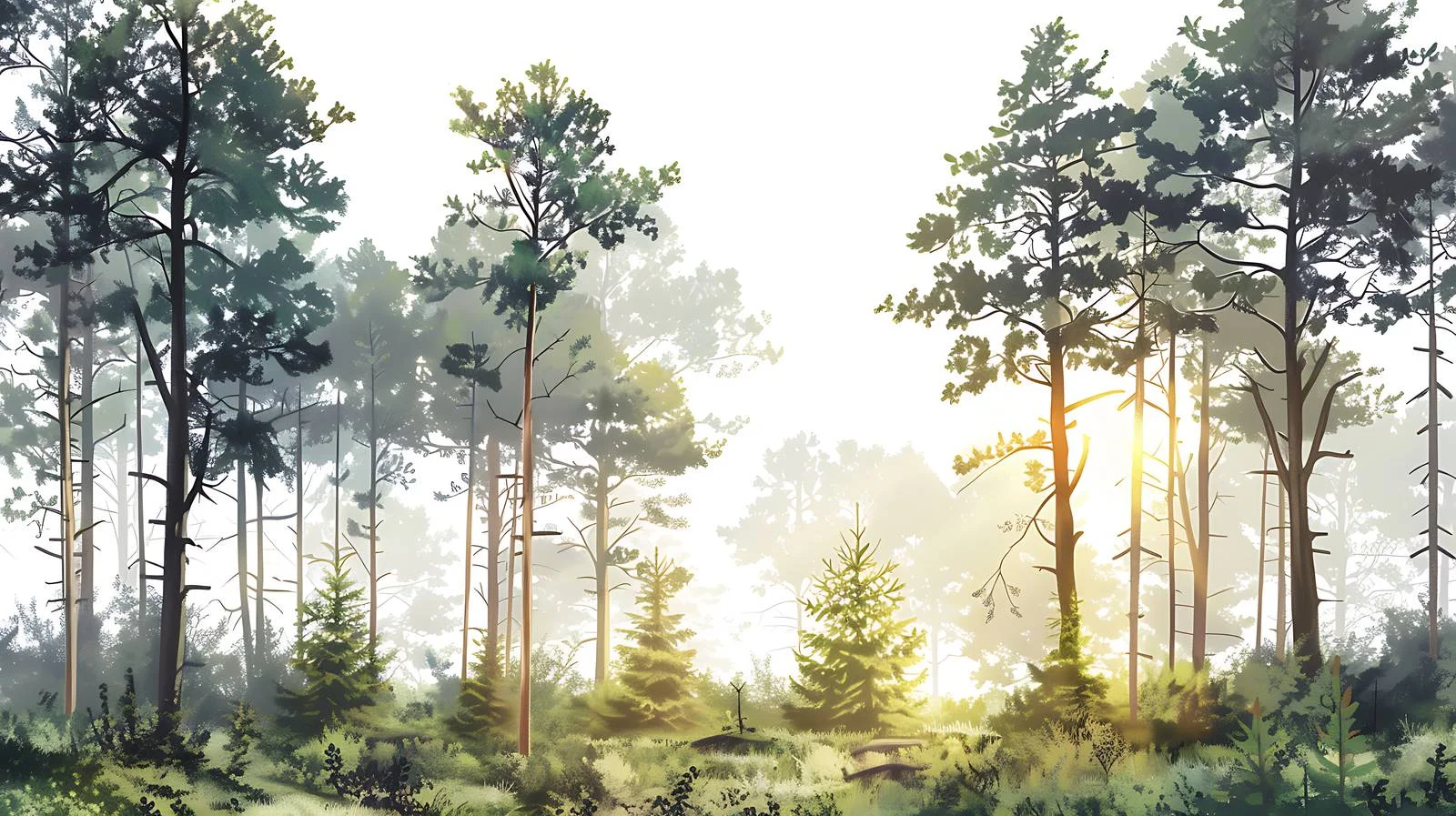 Peaceful Forest Morning on White Background — free download from Dotvec