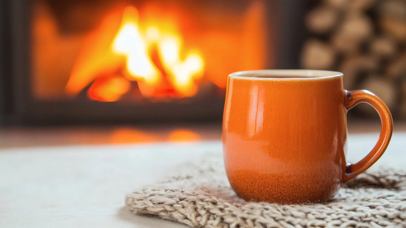 Cozy Hot Beverage by Fireplace Setting — free download from Dotvec