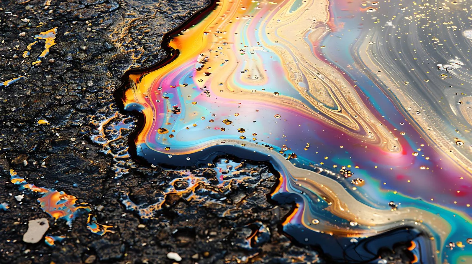 Vibrant oil spill on abstract asphalt road — free download from Dotvec