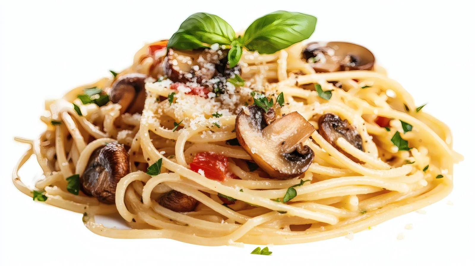 Savory Mushroom Spaghetti Pasta on White — free download from Dotvec