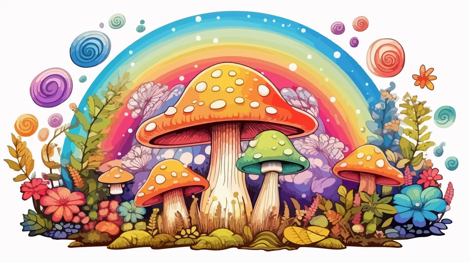 Vintage Mushroom Rainbow T-shirt Design — free download from Dotvec
