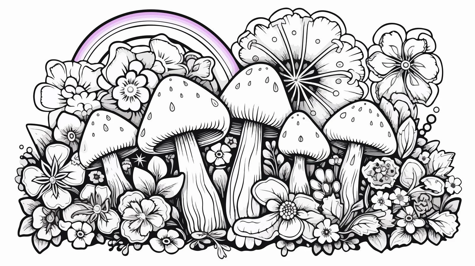 Hippie Design Concept with Mushrooms, Rainbows, Flowers — free download from Dotvec