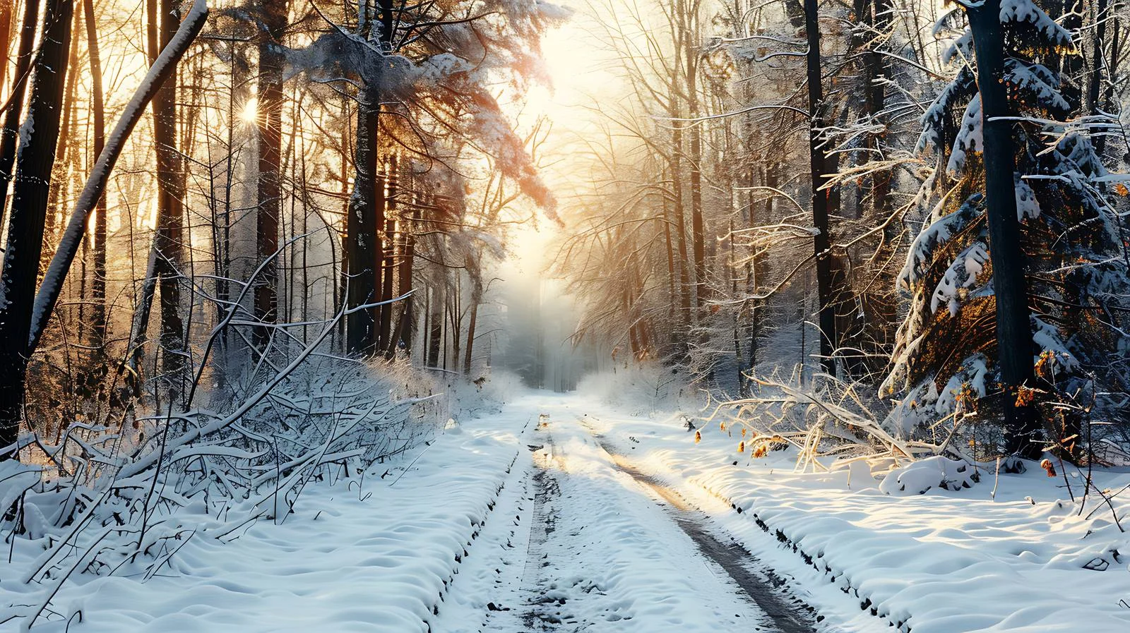 Tranquil winter path in sunlit snowy forest — free download from Dotvec