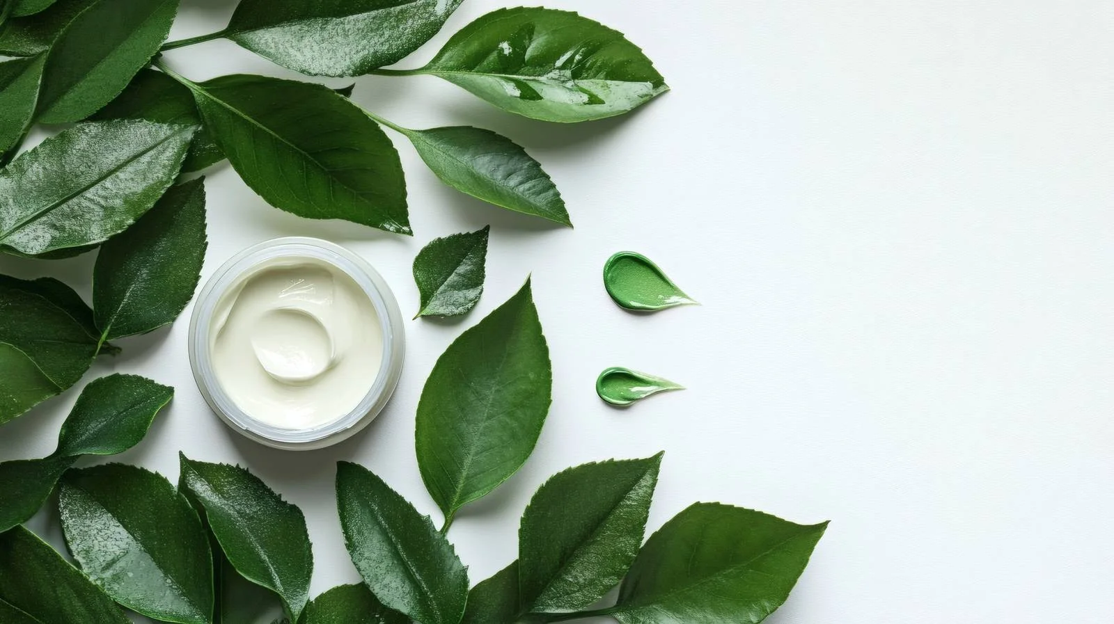 Organic Cosmetic Cream on Fresh Green Leaves — free download from Dotvec