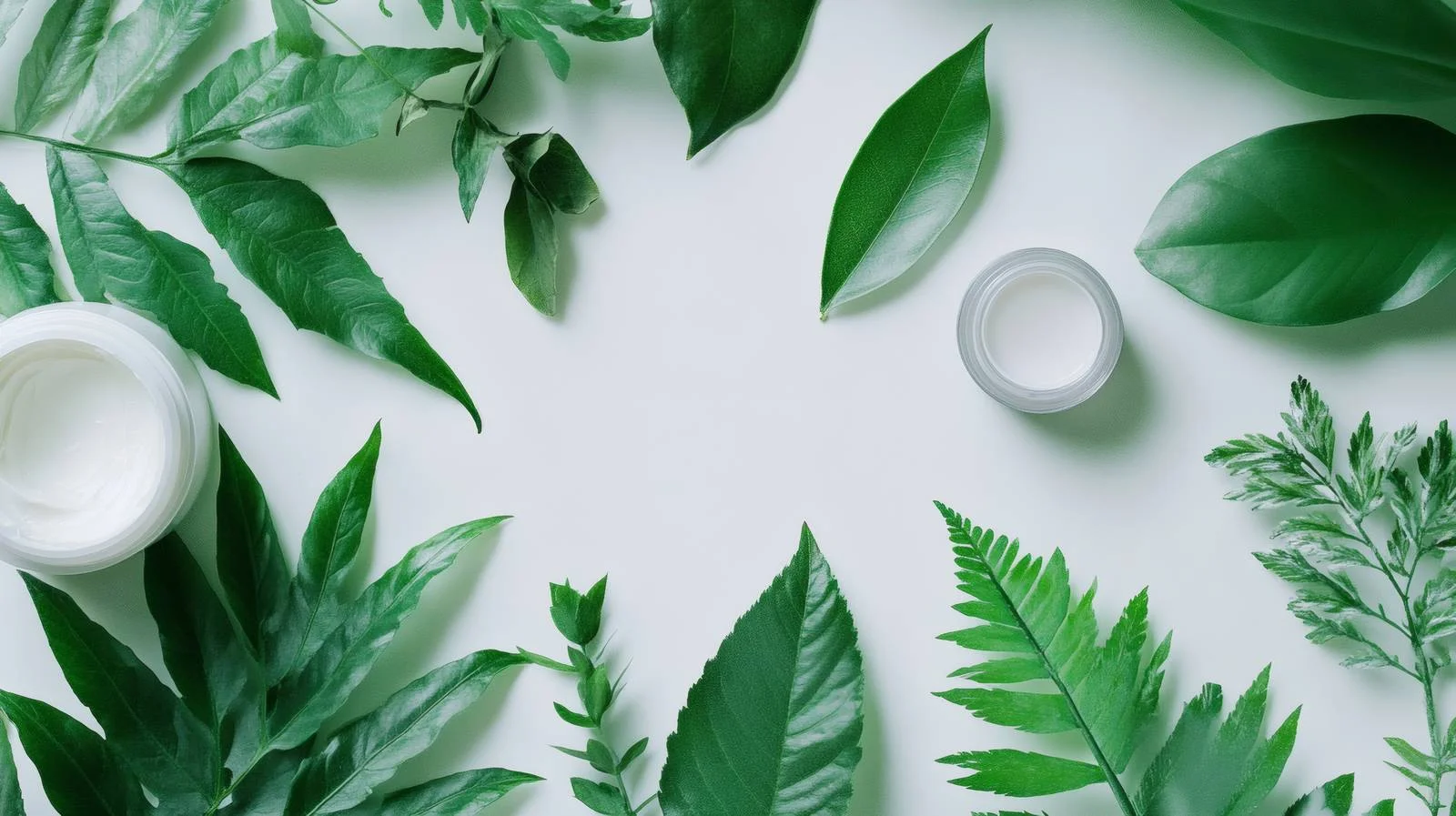 Organic beauty products with green foliage — free download from Dotvec