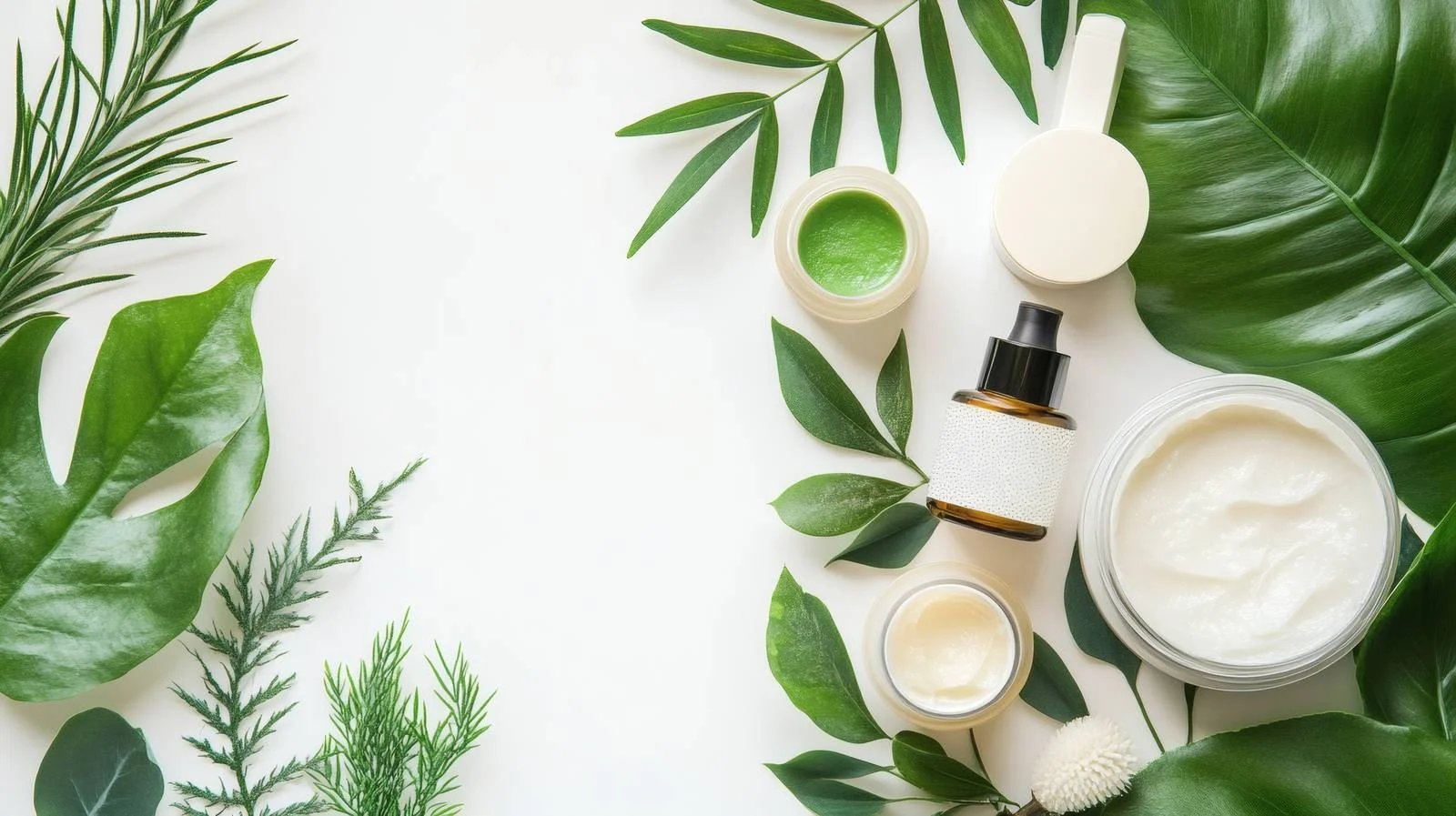 Organic Cosmetics and Fresh Green Leaves — free download from Dotvec