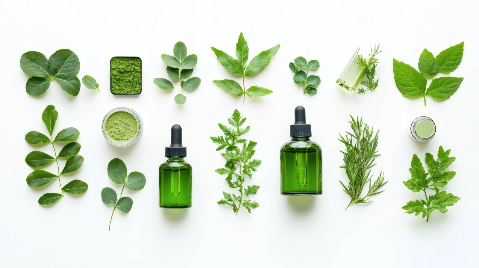 Organic skincare products with botanical foliage — free download from Dotvec