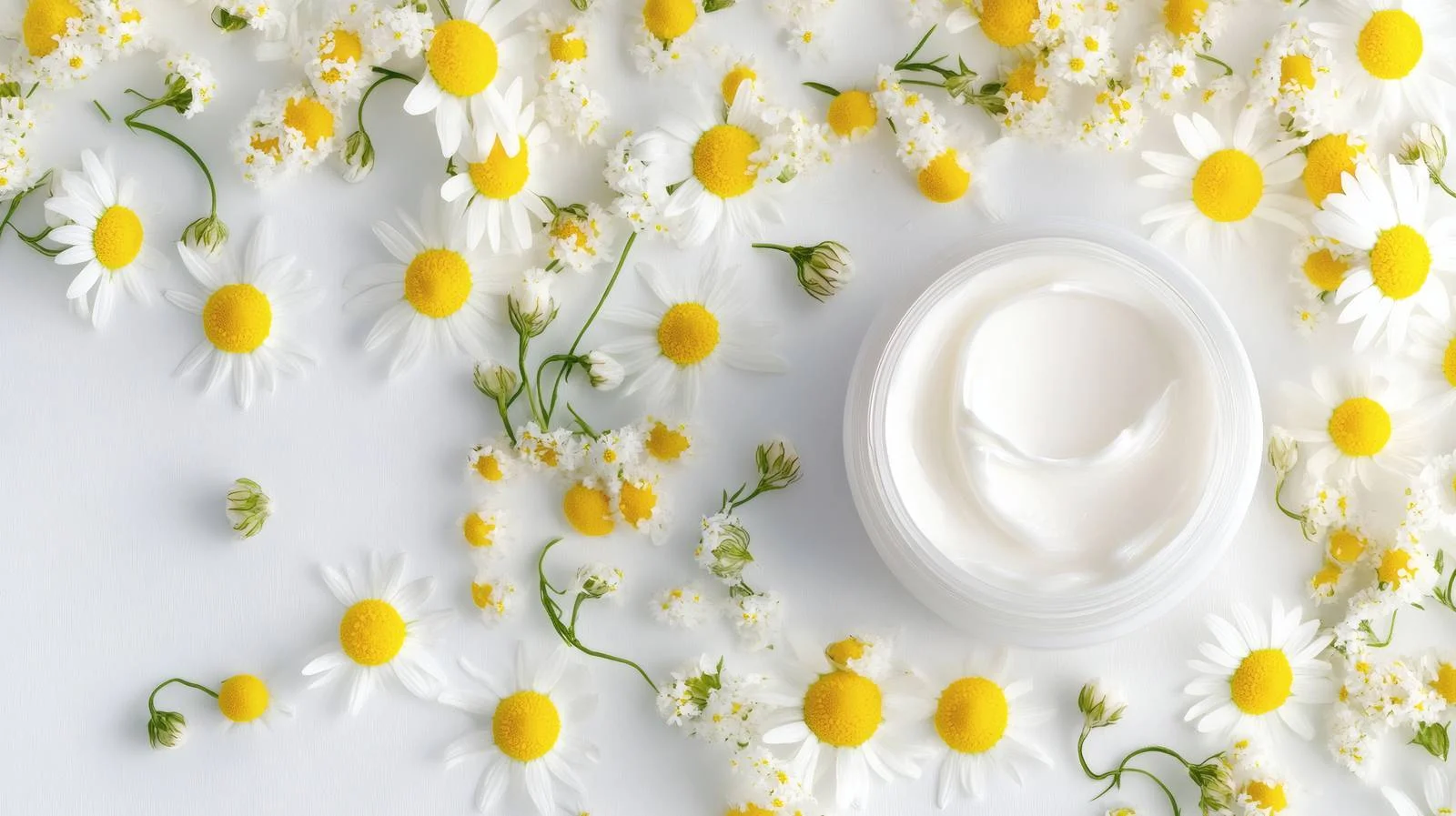 Chamomile-infused natural face cream with flowers — free download from Dotvec