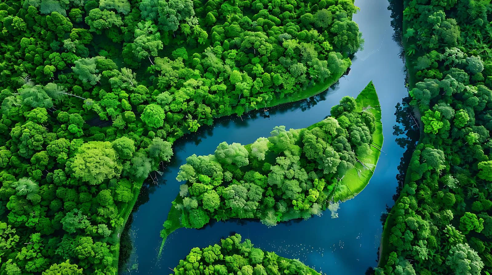 Tranquil River Amidst Verdant Forest Canopy — free download from Dotvec