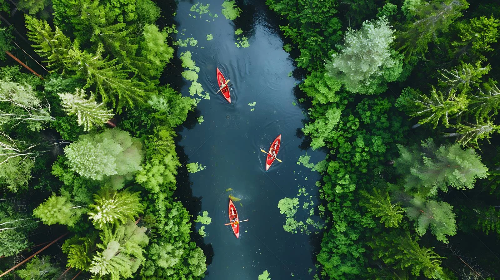 Tranquil River with Canoeists in Woodland — free download from Dotvec