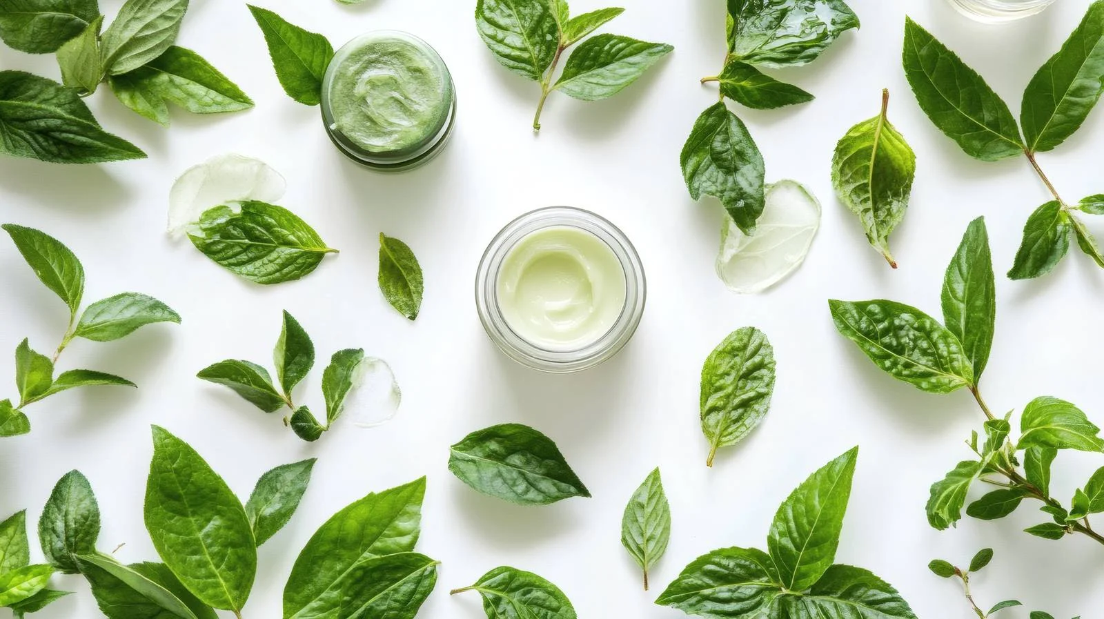 Organic Skincare and Fresh Leaves on White — free download from Dotvec