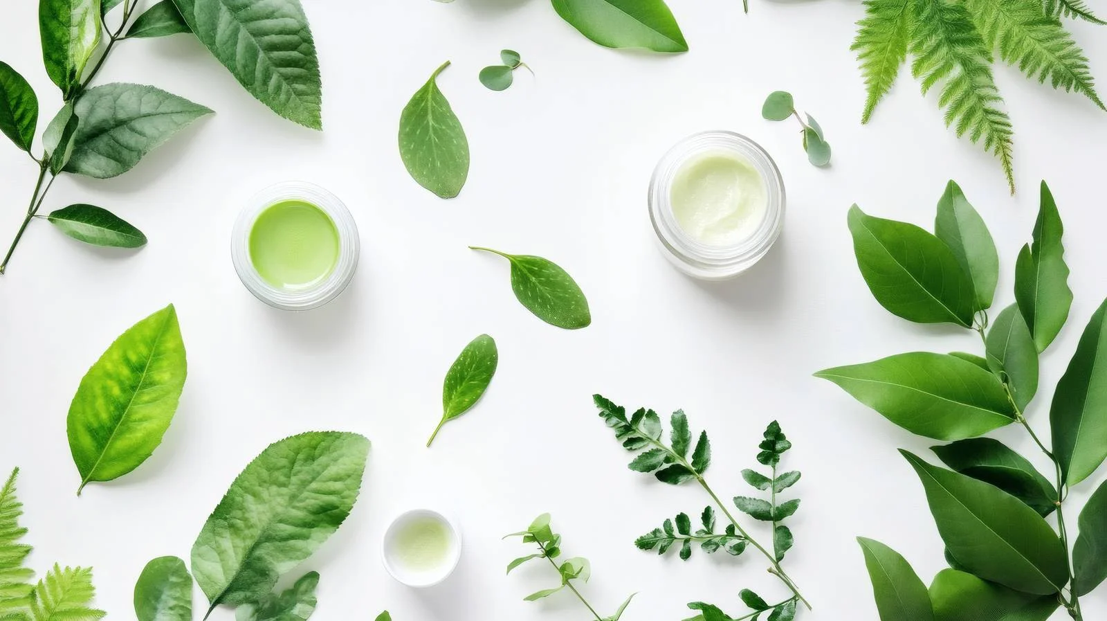 Organic Skincare and Leaves on White Background — free download from Dotvec