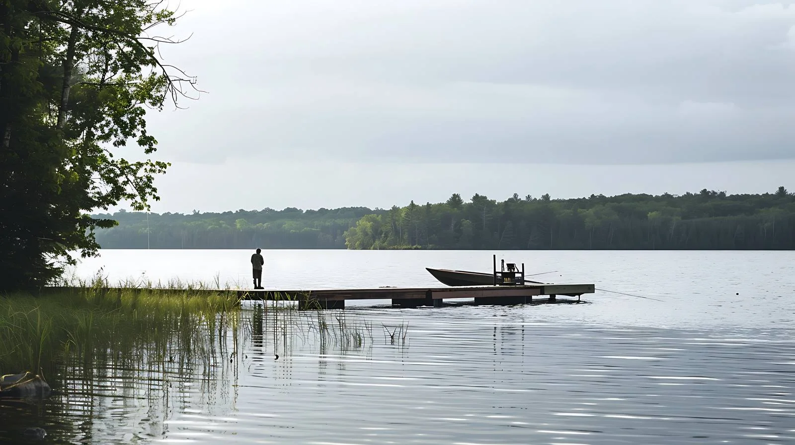 Tranquil Lake Scene with Anglers Fishing – free fishermen image from Dotvec