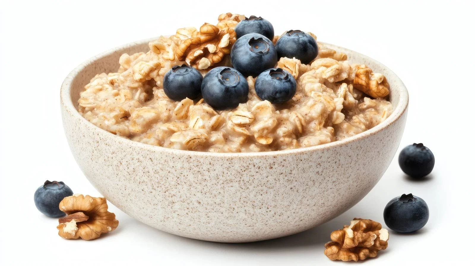 Nutritious Oatmeal Porridge with Walnuts and Blueberries — free download from Dotvec