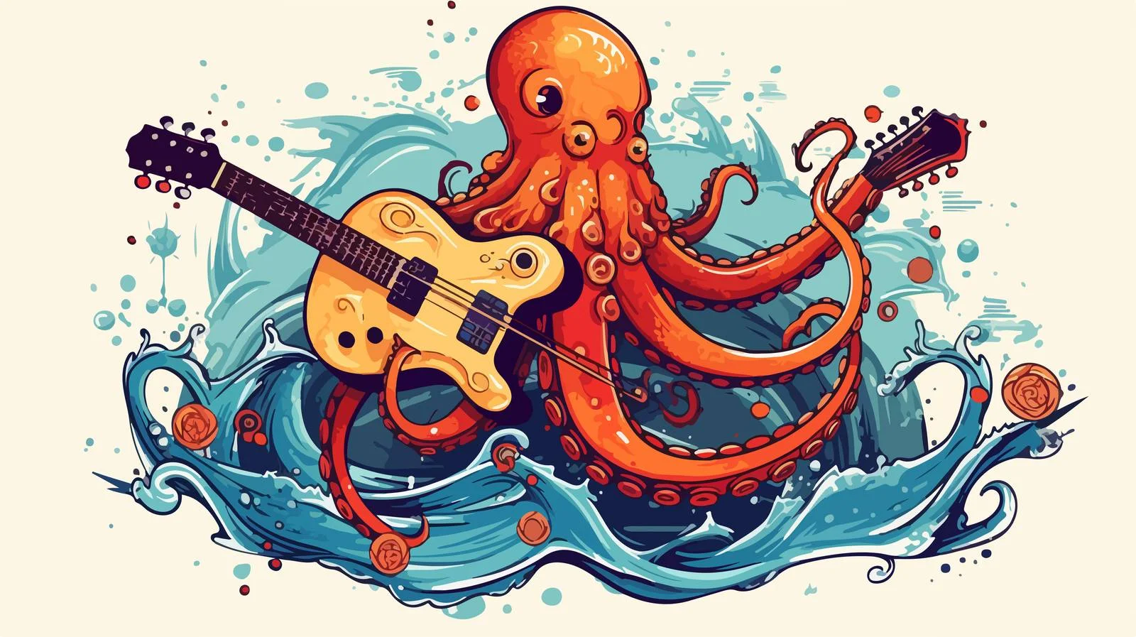 Vintage Octopus Guitar Grunge Texture — free download from Dotvec