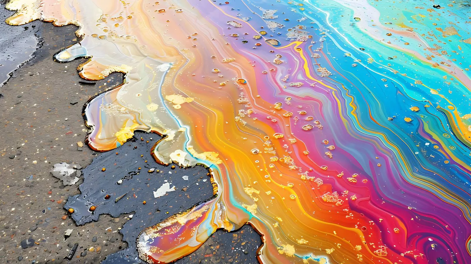 Vibrant Gasoline Stain on Asphalt Surface – free plot image from Dotvec