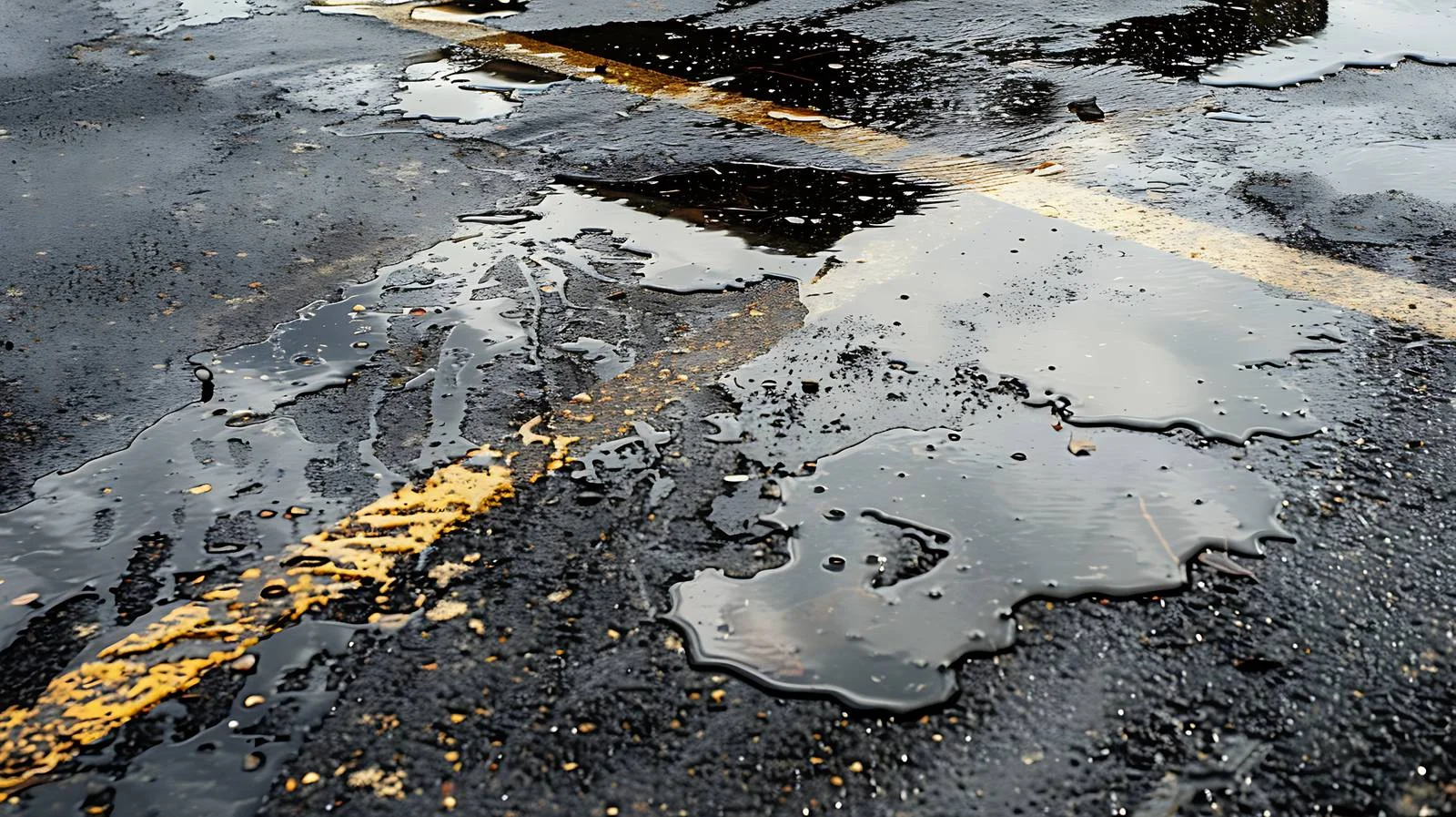 Petrol spill on damp road causing pollution — free download from Dotvec
